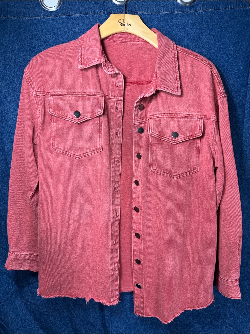 CJ Banks Faded Rose Button-Front Denim Shacket